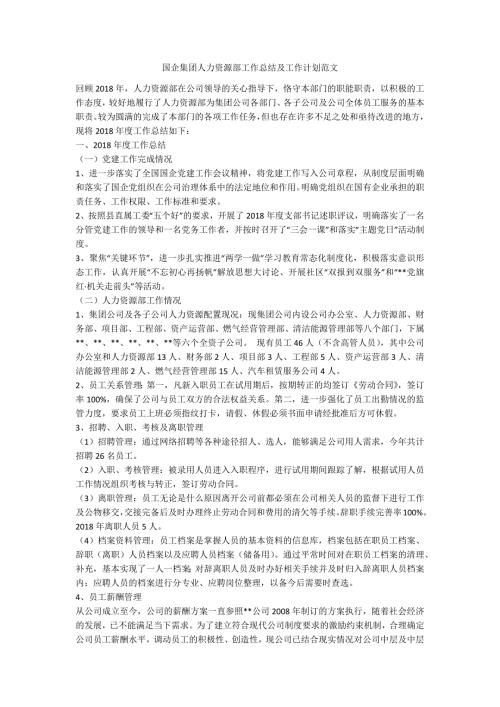 国企集团人力资源部工作总结及工作计划范文.docx