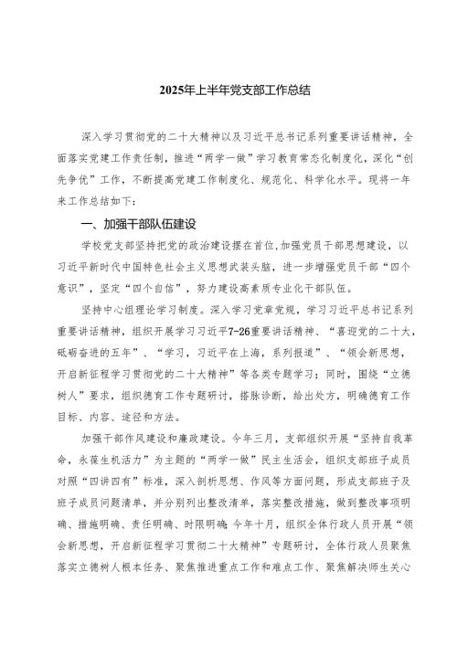 5篇 2025年上半年党支部工作总结（范文最新版）.docx