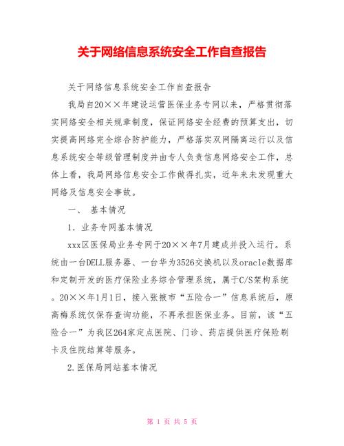 关于网络信息系统安全工作自查报告.doc