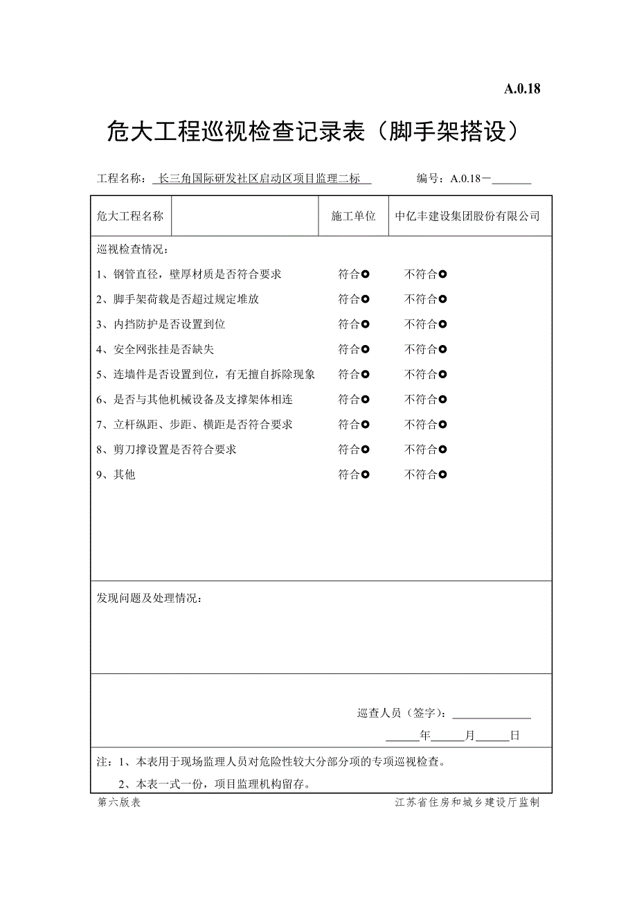 危大工程巡视检查记录落地脚手架.doc_第1页