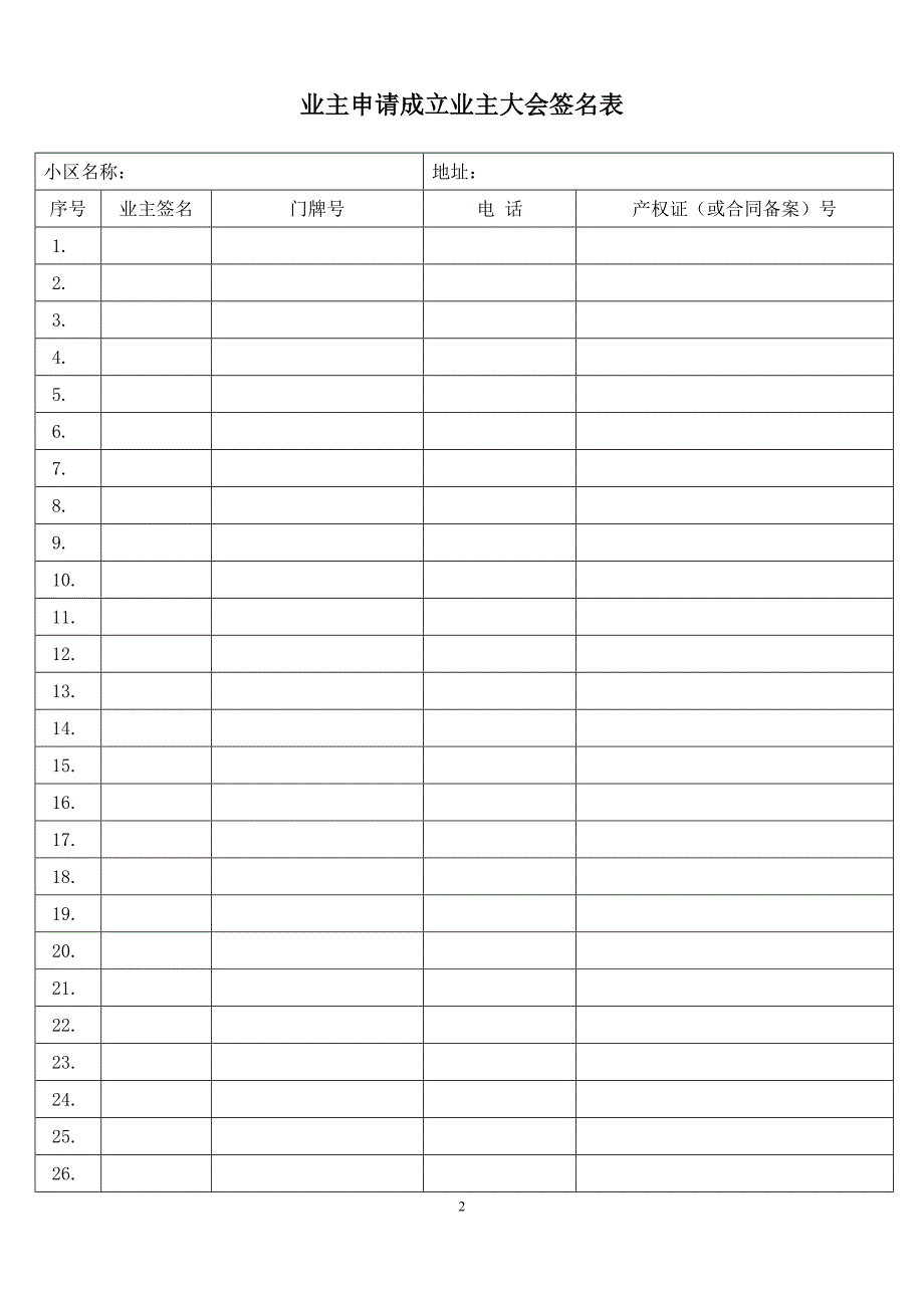 关于郑州首次成立业主大会的公告表格资料.doc_第2页