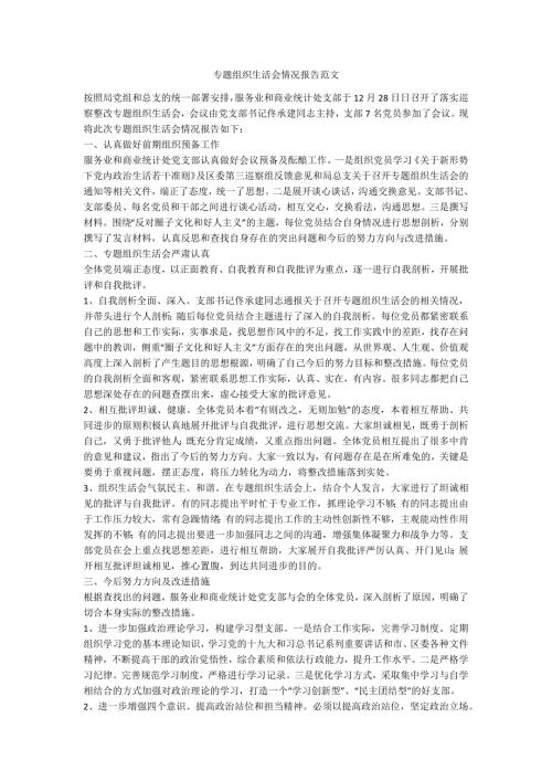 专题组织生活会情况报告范文.docx