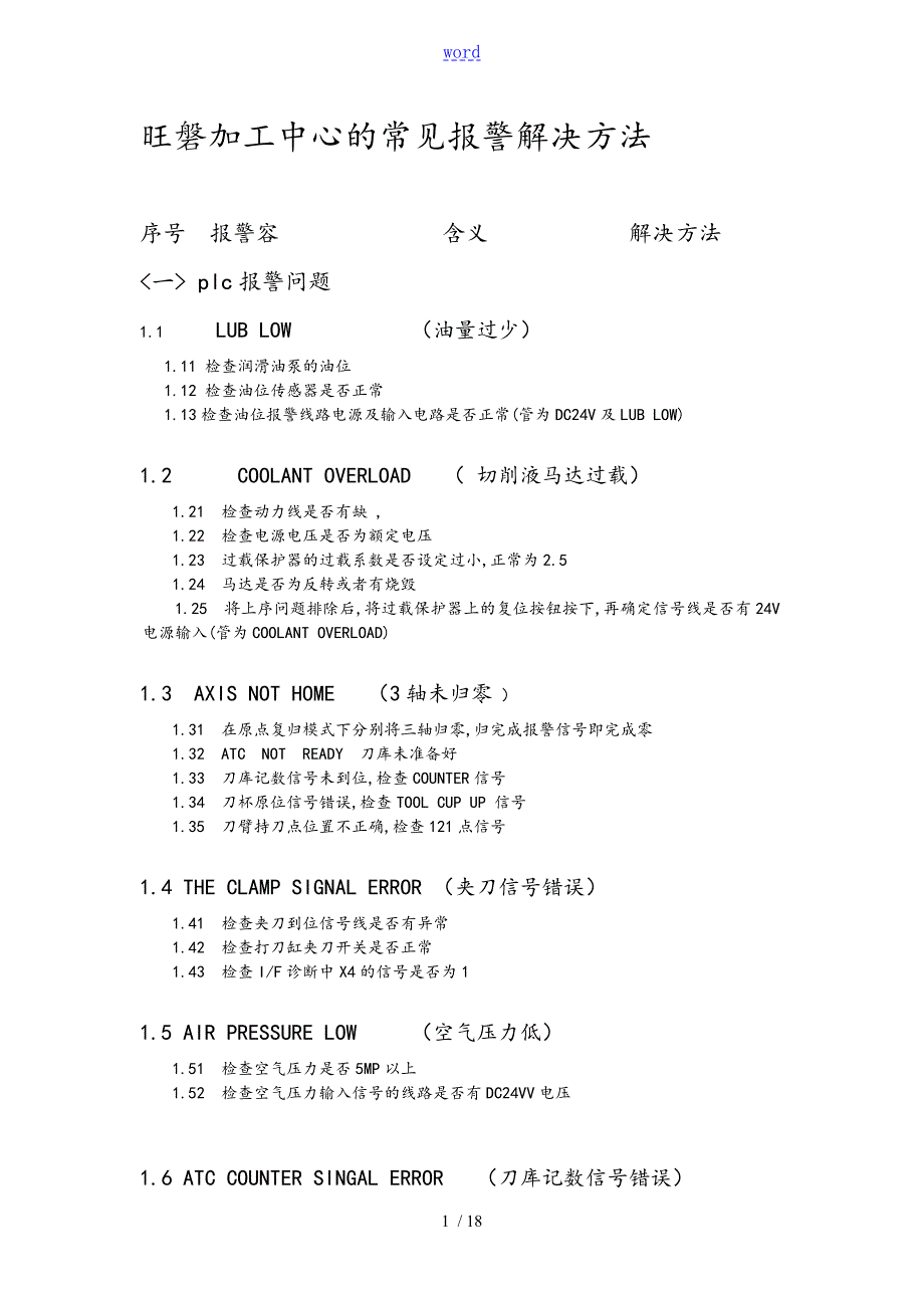 加工中心常见报警及解决方法.doc_第1页