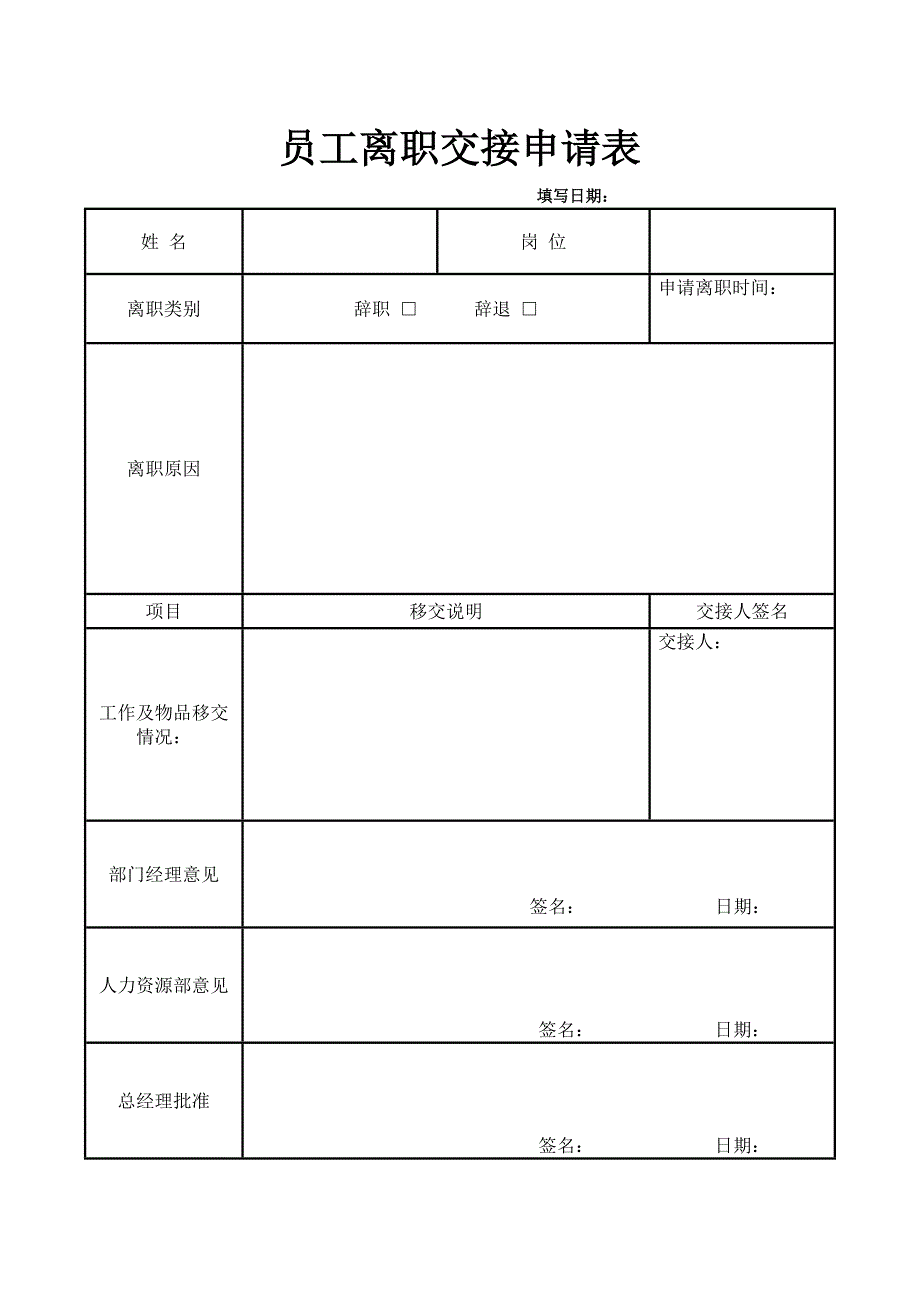 员工离职申请表模版.doc_第1页
