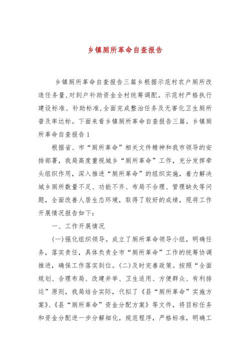 乡镇厕所革命自查报告.docx