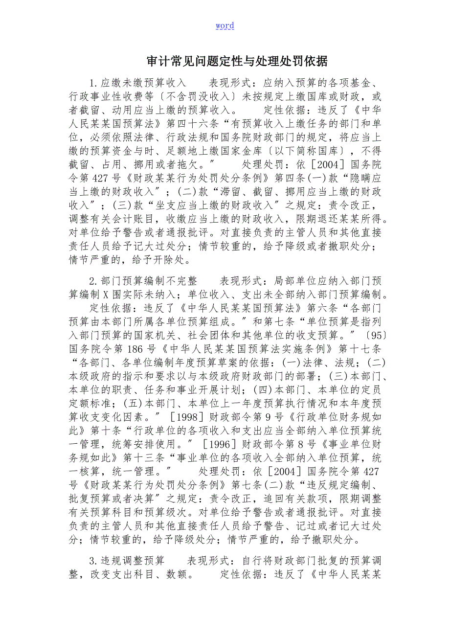 审计常见问题定性及处理处罚依据.doc_第1页