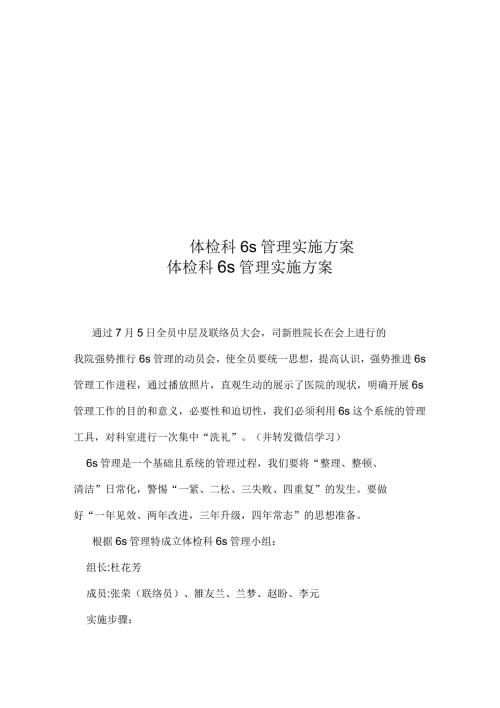 体检科6S管理实施方案.docx