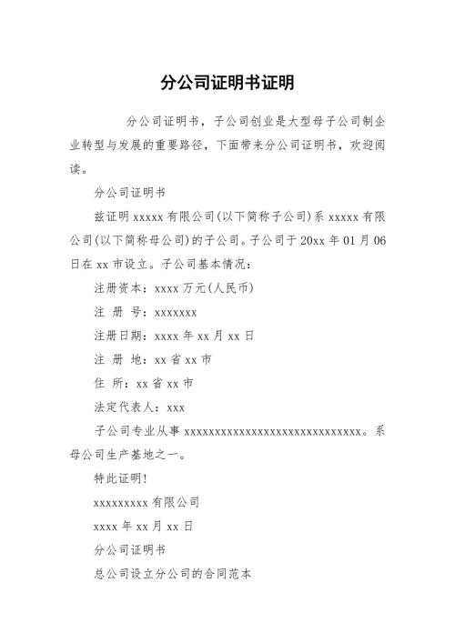 分公司证明书证明.docx