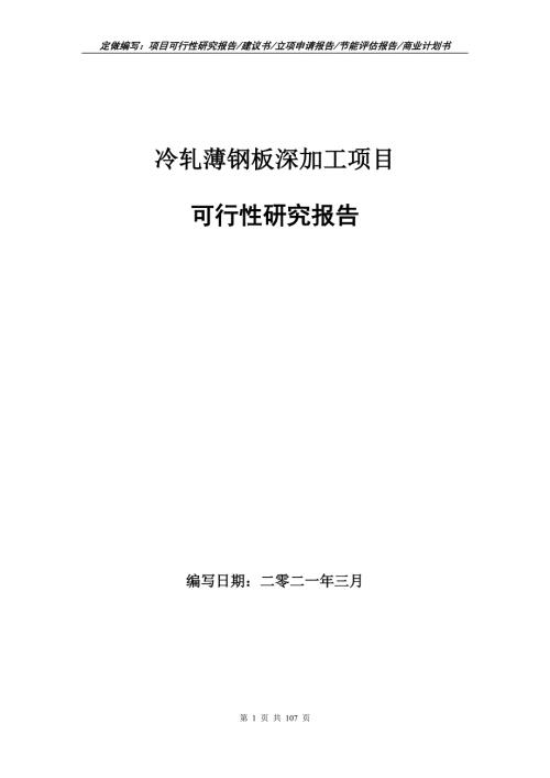 冷轧薄钢板深加工项目可行性研究报告立项申请.doc