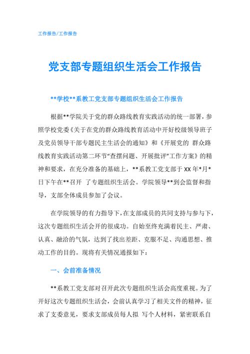 党支部专题组织生活会工作报告.doc