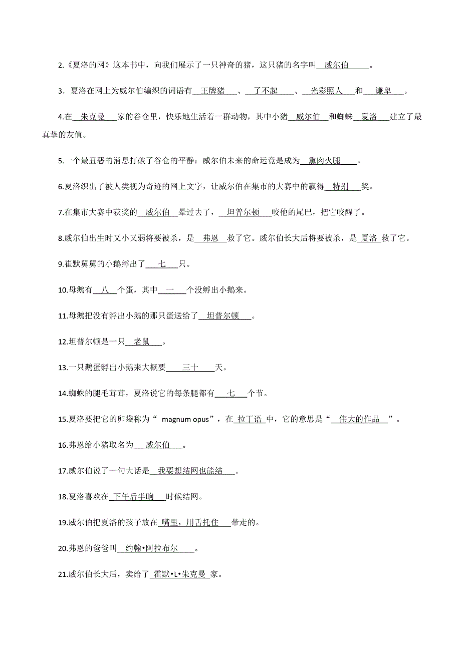 夏洛的网阅读测试题及答案.doc_第3页