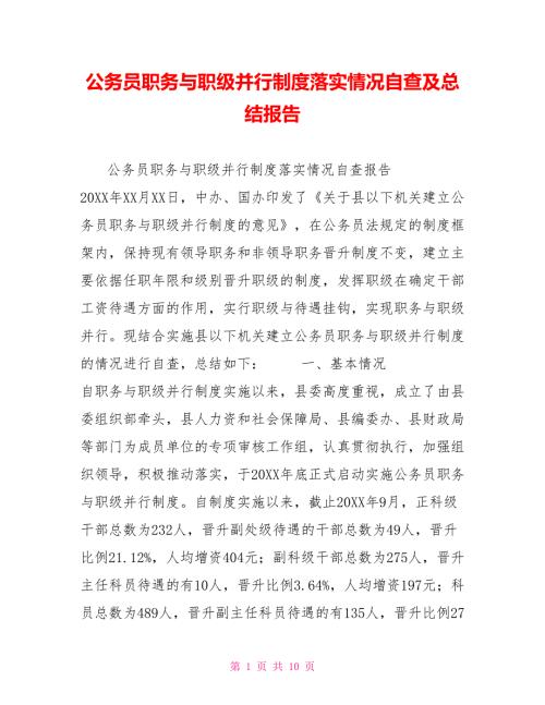 公务员职务与职级并行制度落实情况自查及总结报告.doc