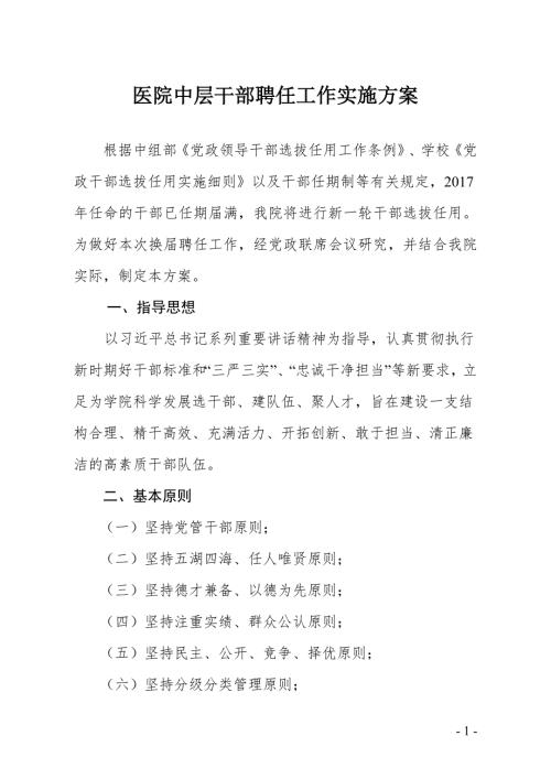 医院中层干部聘任工作实施方案.doc