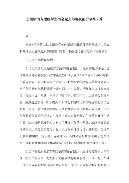 主题活动专题组织生活会党支部检视剖析总结2篇.docx