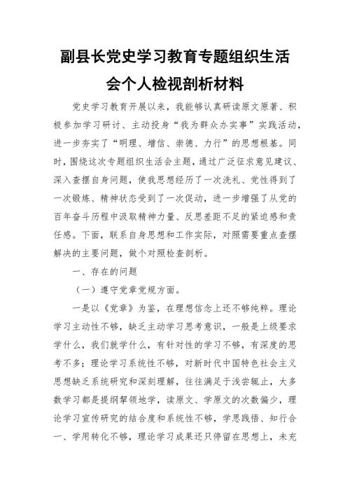 副县长党支部班子成员学习教育专题组织生活会五个方面个人对照检查材料.docx