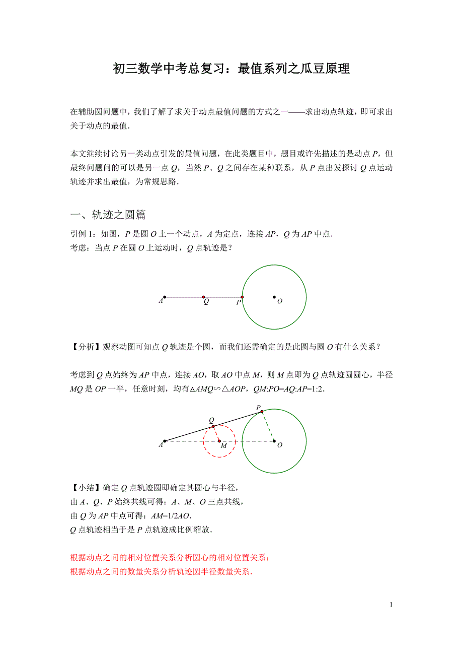 中考数学总复习最值系列之瓜豆原理专题讲解及训练习题.doc_第1页