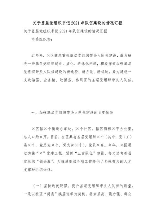 关于基层党组织书记2021年队伍建设的情况汇报.docx