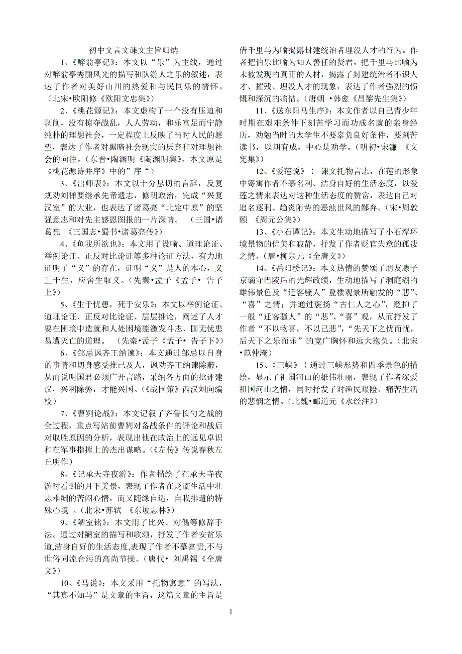 初中文言文课文主旨归纳.doc_第1页