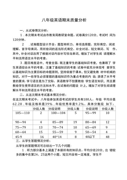 八年级英语期末质量分析.docx