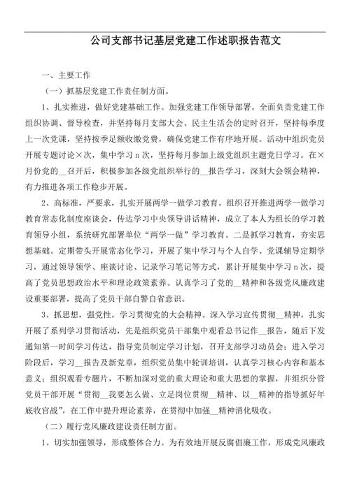 公司支部书记基层党建工作述职报告范文.docx