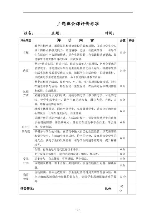 主题班会课评价标准.doc