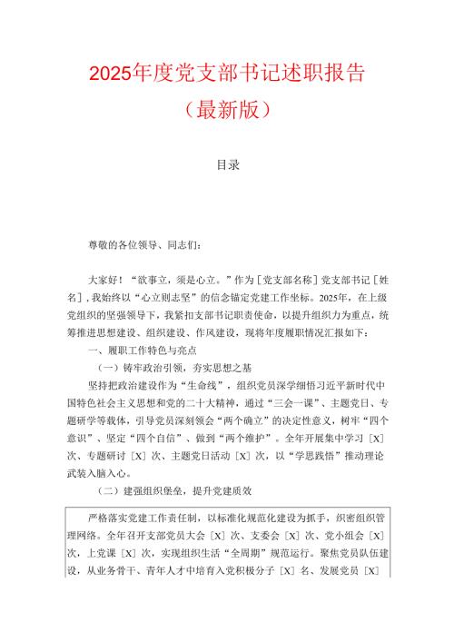 2025 年度党支部书记述职报告（最新版）.docx