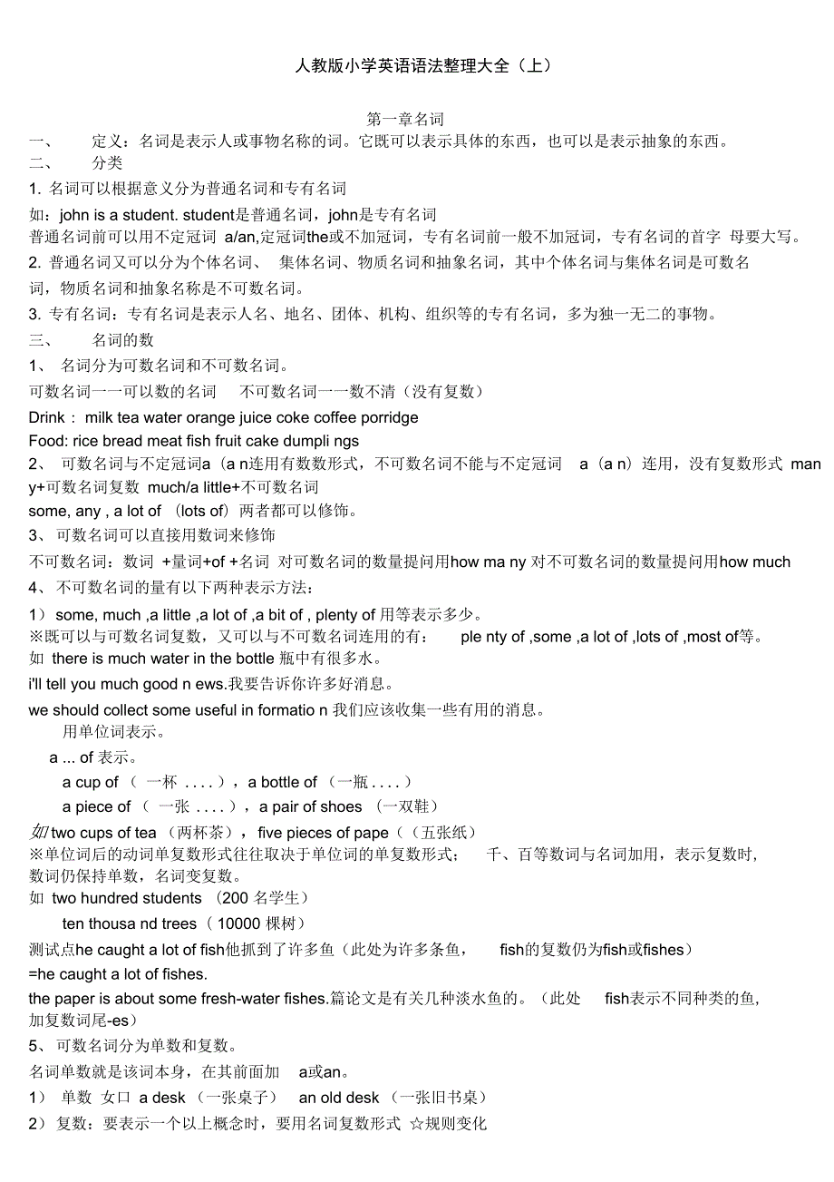 完整版人教版小学英语语法整理大全推荐文档.doc_第1页