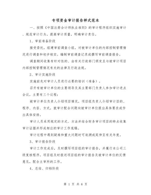 专项资金审计报告样式范本.doc