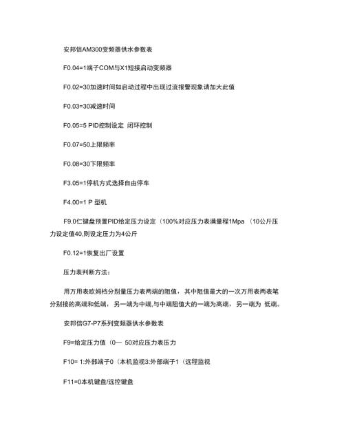 国内外各种变频器恒压供水参数设置以及远传压力表接线.doc
