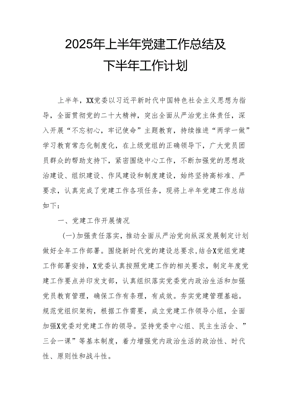 2025年上半年党建工作总结及下半年工作计划(5).docx_第1页