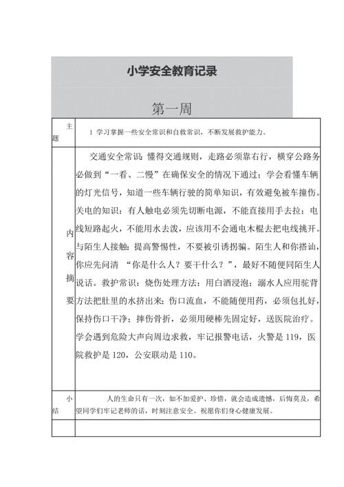 学校每周安全教育记录.doc
