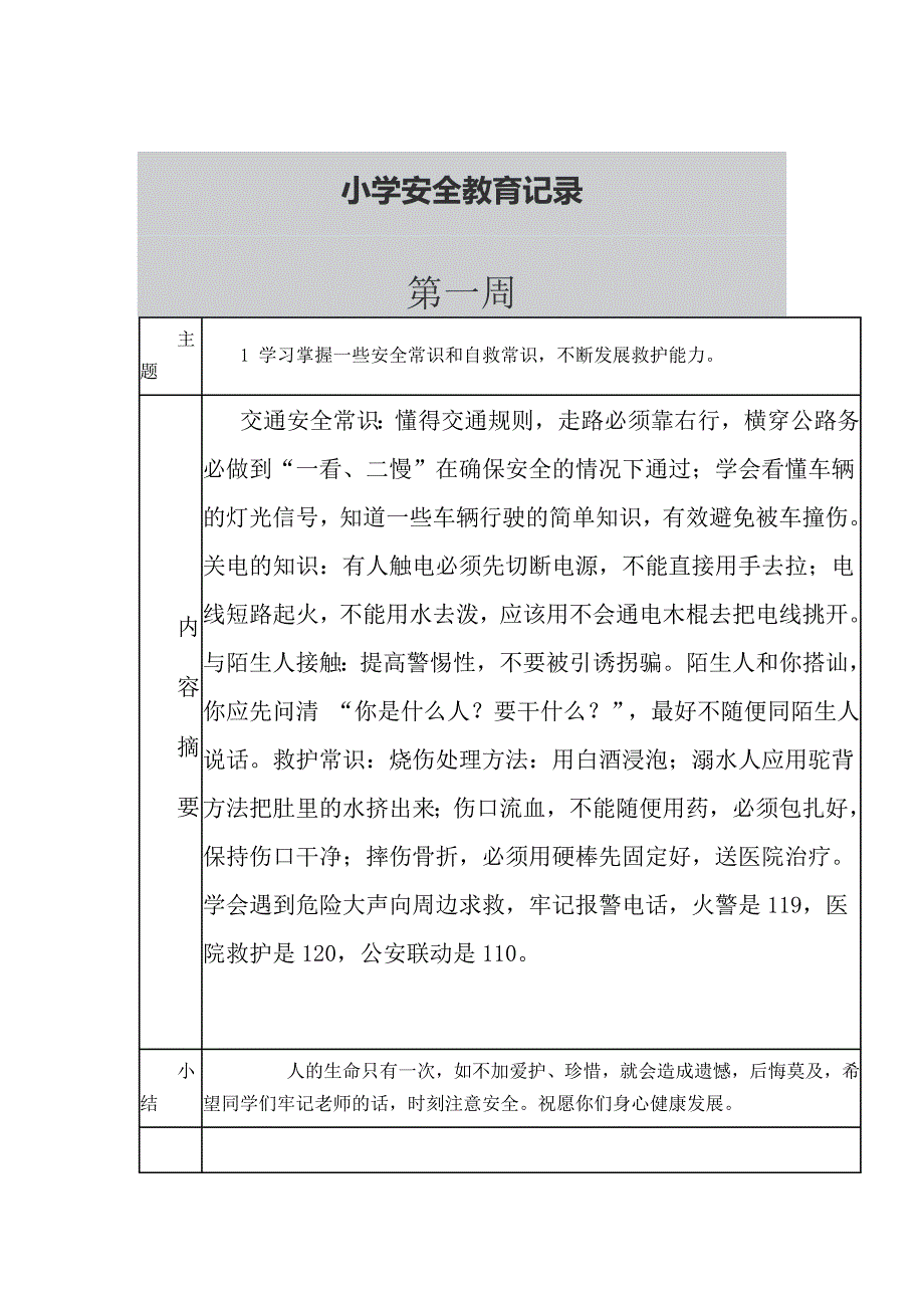 学校每周安全教育记录.doc_第1页