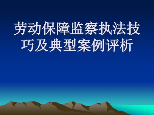 劳动保障监察执法技巧及典型案例评析.ppt