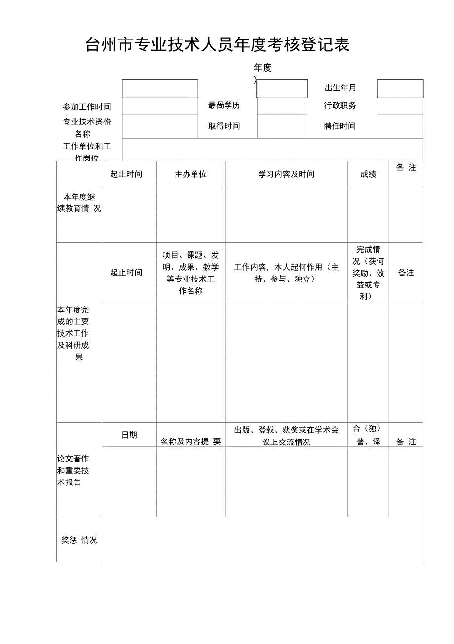 台州市专业技术人员考核登记表.doc_第1页