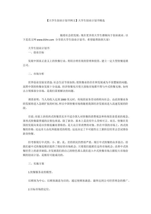 大学生创业计划书例文大学生创业计划书精选.docx
