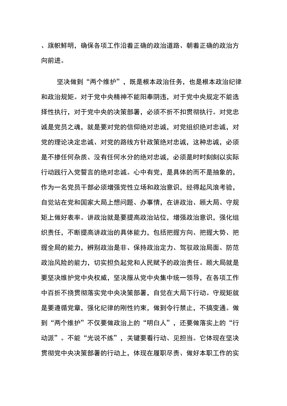 坚守绝对忠诚坚守绝对忠诚做到两个维护研讨发言稿与围绕牢固树立底线思维防范化解重大风险研讨发言.doc_第2页