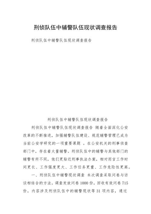 刑侦队伍中辅警队伍现状调查报告.docx