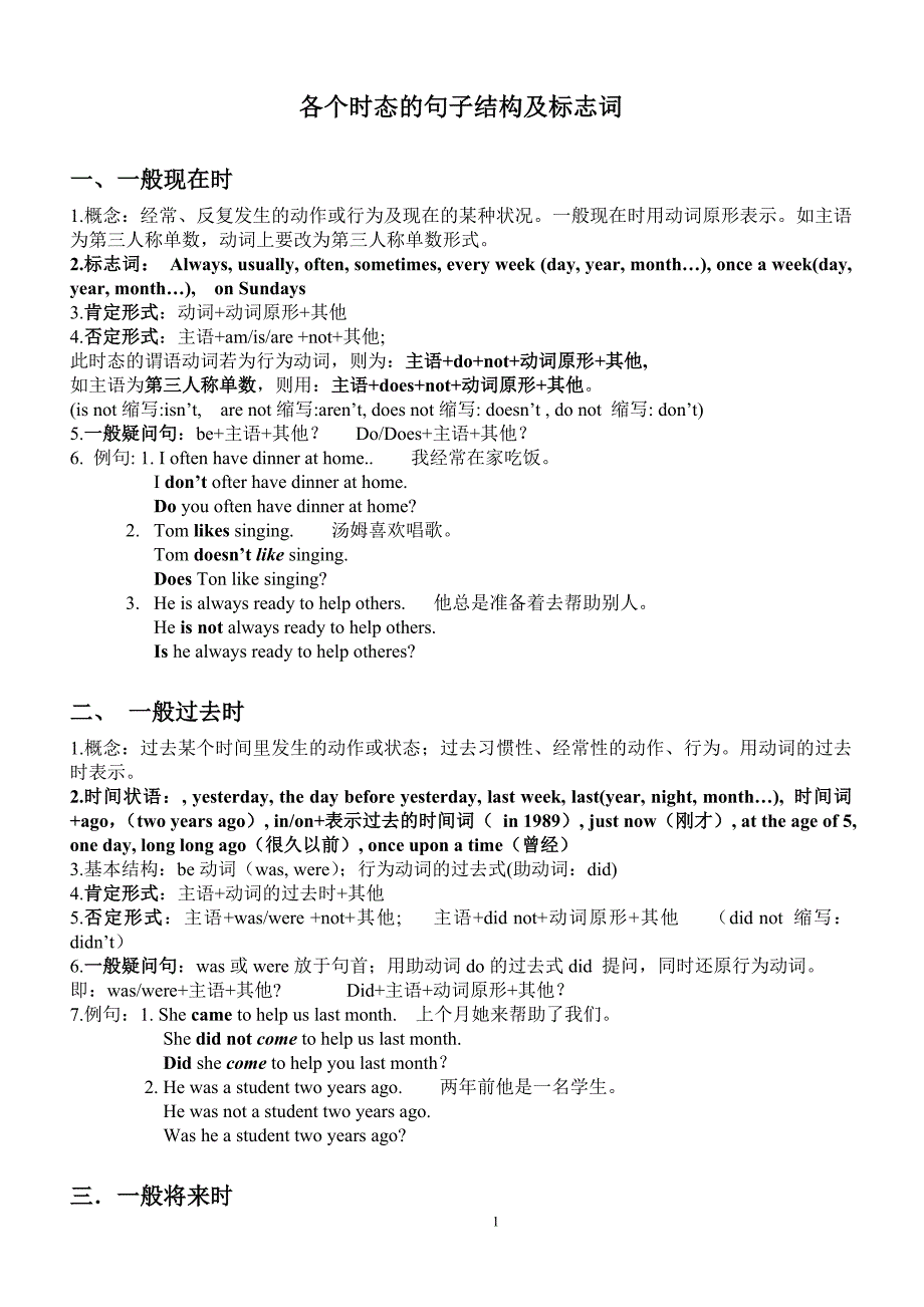 各个时态的句子结构及标志词.doc_第1页