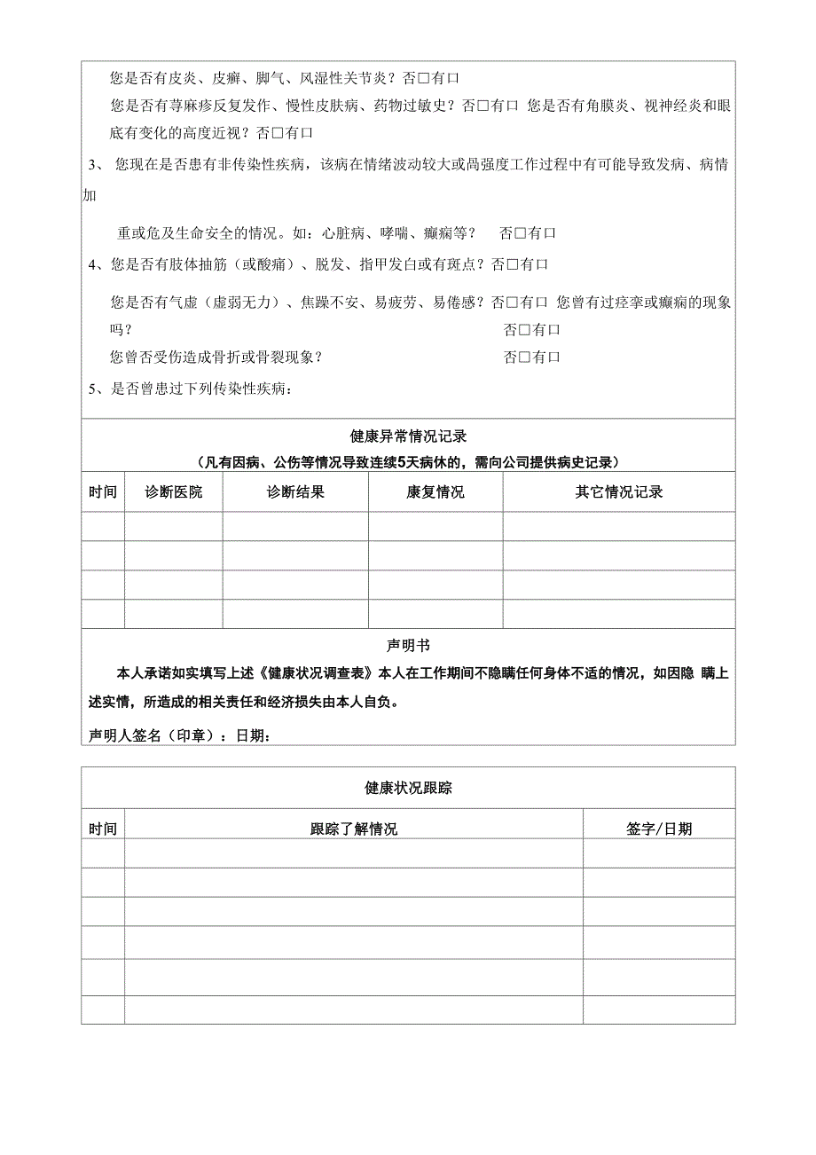 员工健康状况登记表完整优秀版.docx_第2页
