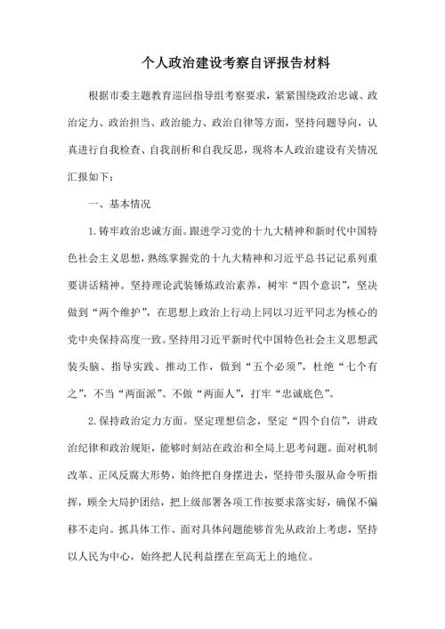 个人政治建设考察自评报告材料.docx