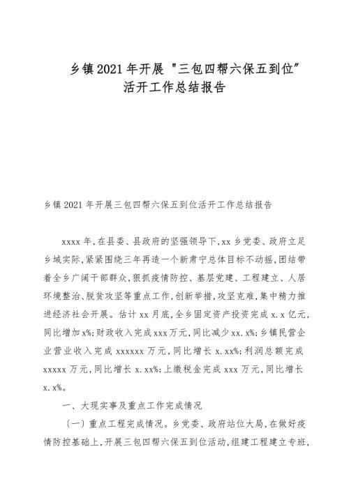 乡镇2021年开展三包四帮六保五到位活动工作总结报告.docx