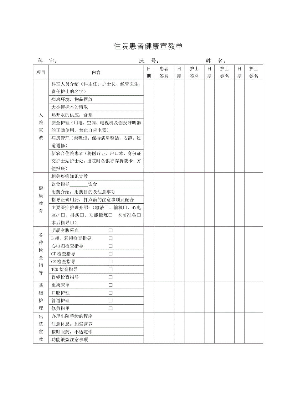 住院患者健康宣教单.doc_第1页