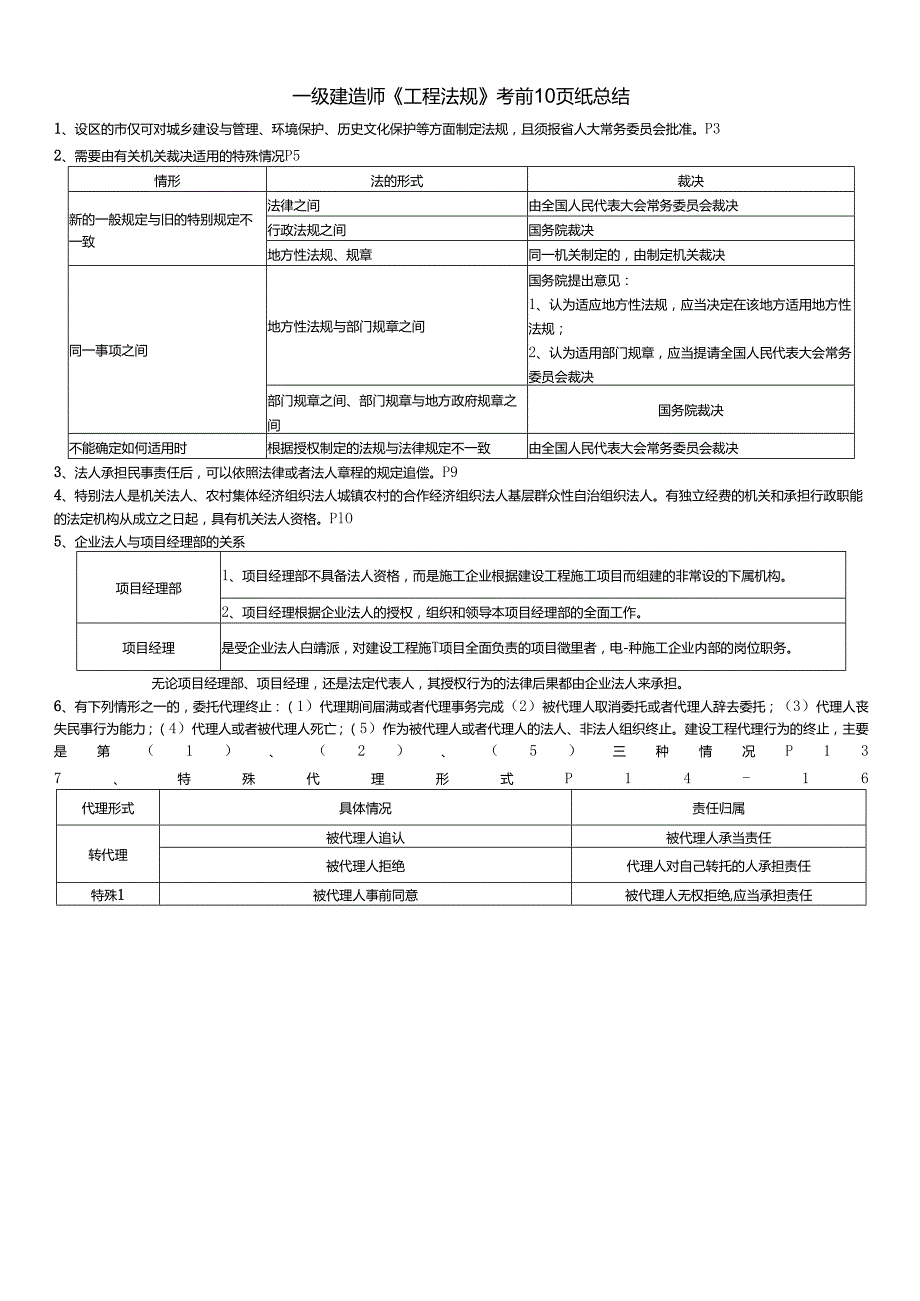 一级建造师《工程法规》考前10页纸总结.docx_第1页