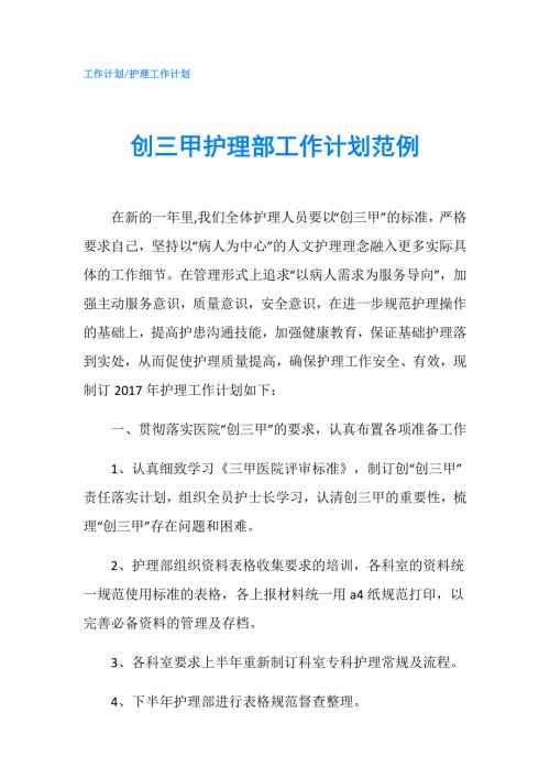 创三甲护理部工作计划范例.doc