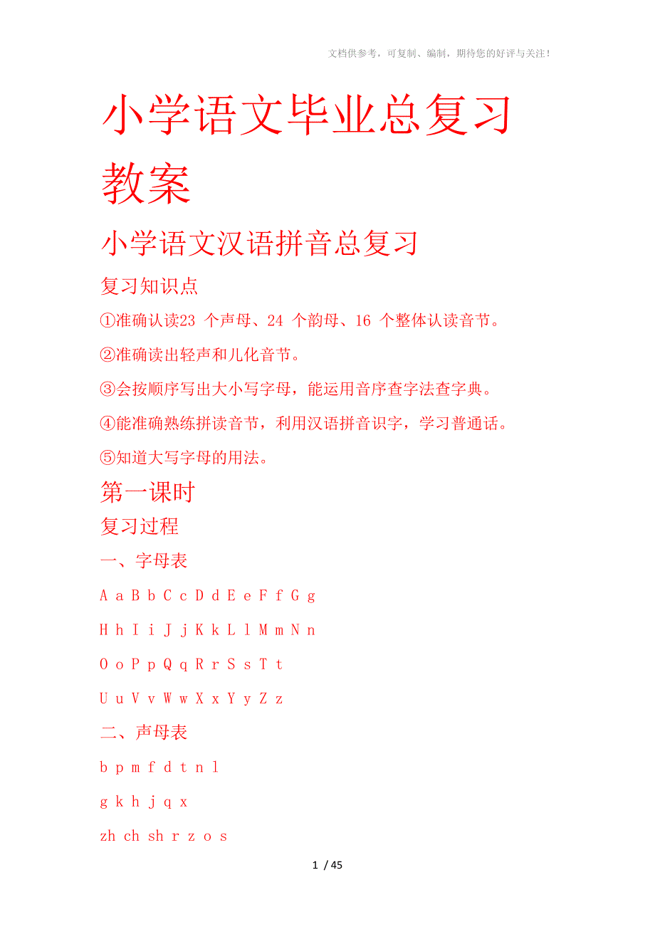 小六语文毕业总复习教案分享.doc_第1页