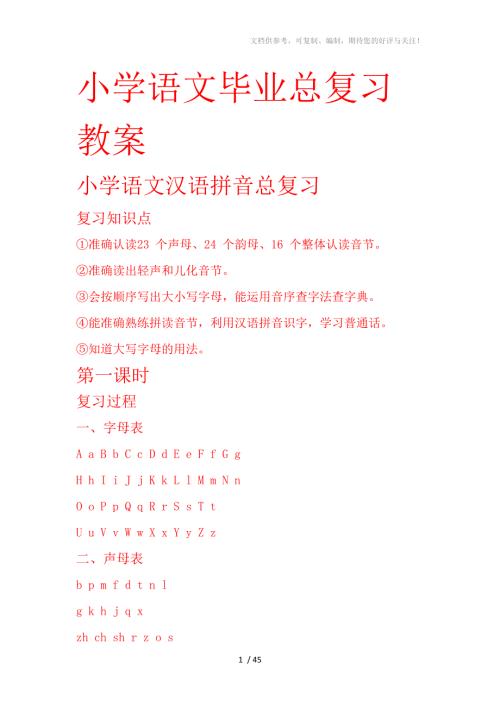 小六语文毕业总复习教案分享.doc