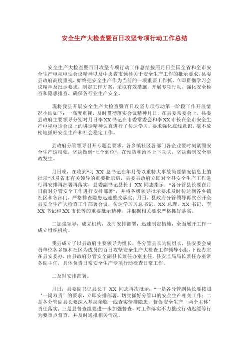 安全生产大检查暨百日攻坚专项行动工作总结.docx
