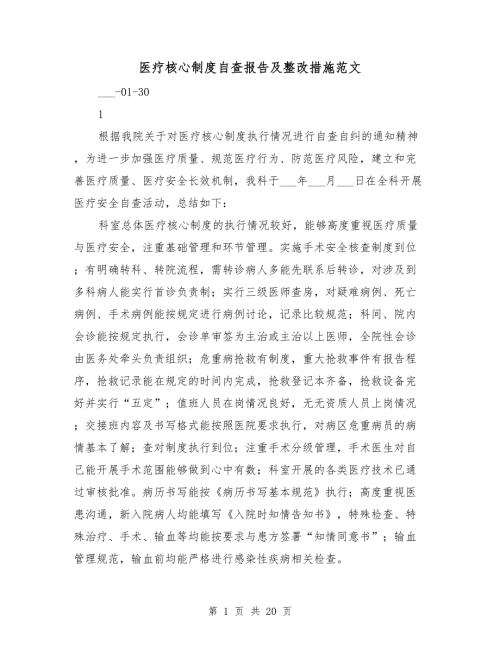 医疗核心制度自查报告及整改措施范文.doc