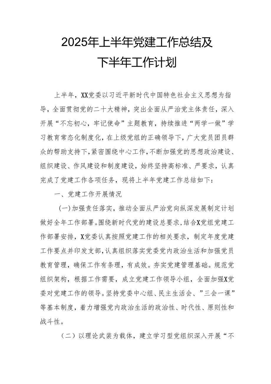 2025年上半年《党建工作总结》及下半年工作计划（汇编13份）.docx_第1页