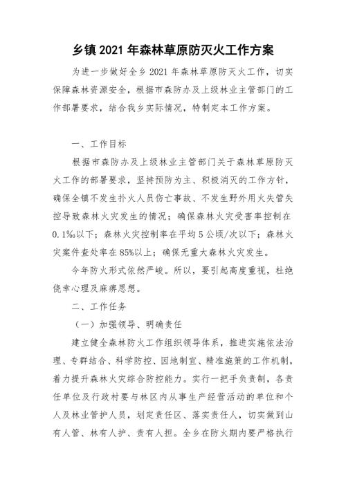 乡镇2021年森林草原防灭火工作方案.doc